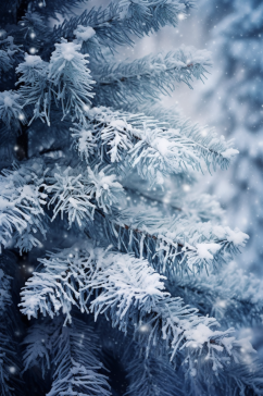 AI数字艺术大雪覆盖着冰霜的树枝摄影图