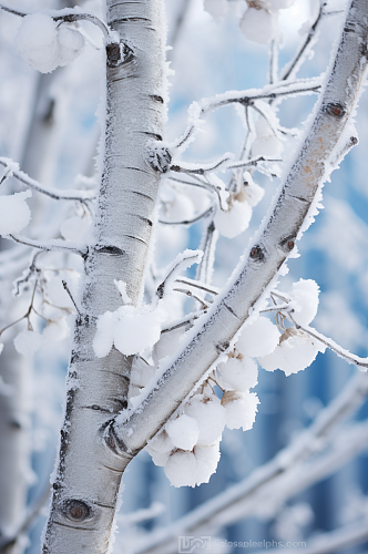 AI数字艺术大雪覆盖着冰霜的树枝摄影图