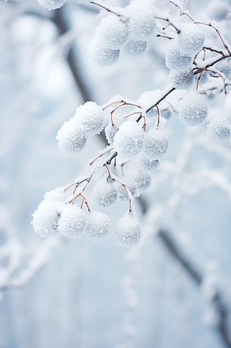 AI数字艺术大雪覆盖着冰霜的树枝摄影图