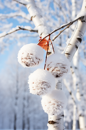 AI数字艺术大雪覆盖着冰霜的树枝摄影图