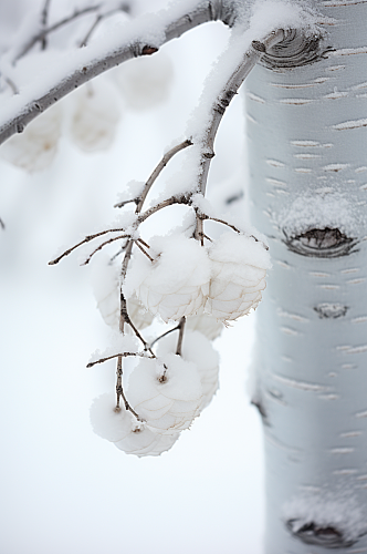 AI数字艺术大雪覆盖着冰霜的树枝摄影图