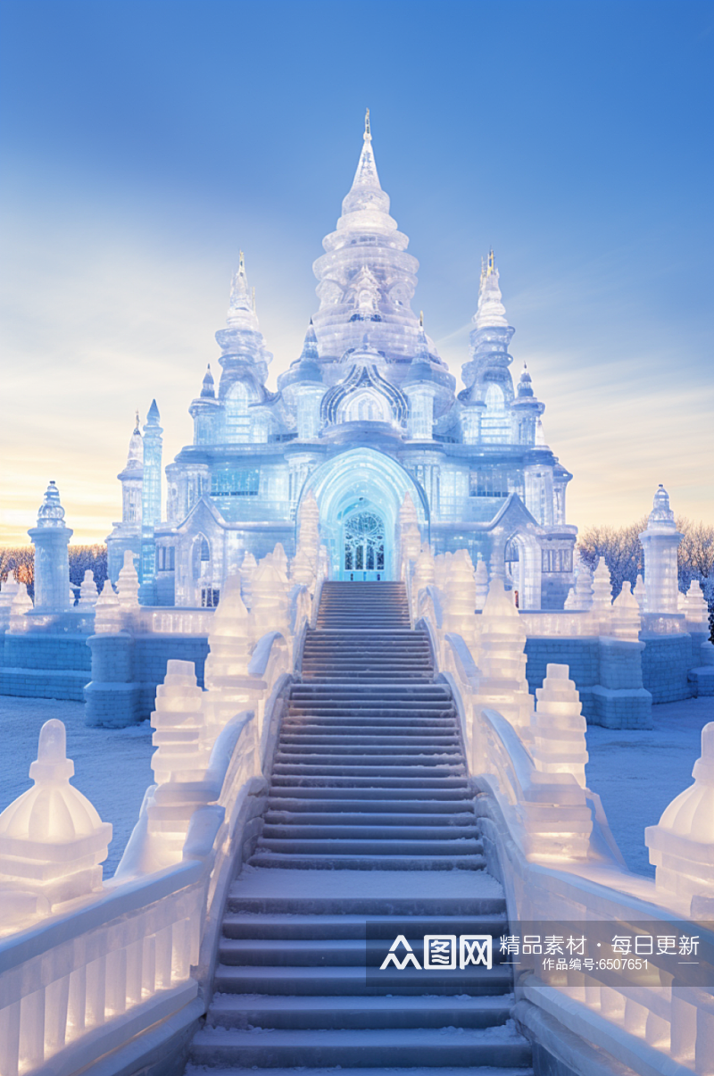 AI数字艺术冰雪大世界冰雕城堡图片素材