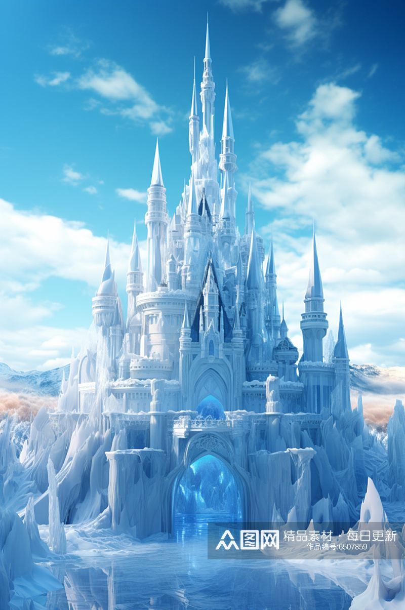 AI数字艺术冰雪大世界冰雕城堡图片素材