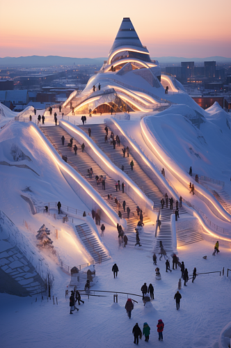 AI数字艺术哈尔滨冰雪大世界冰雕城堡图片