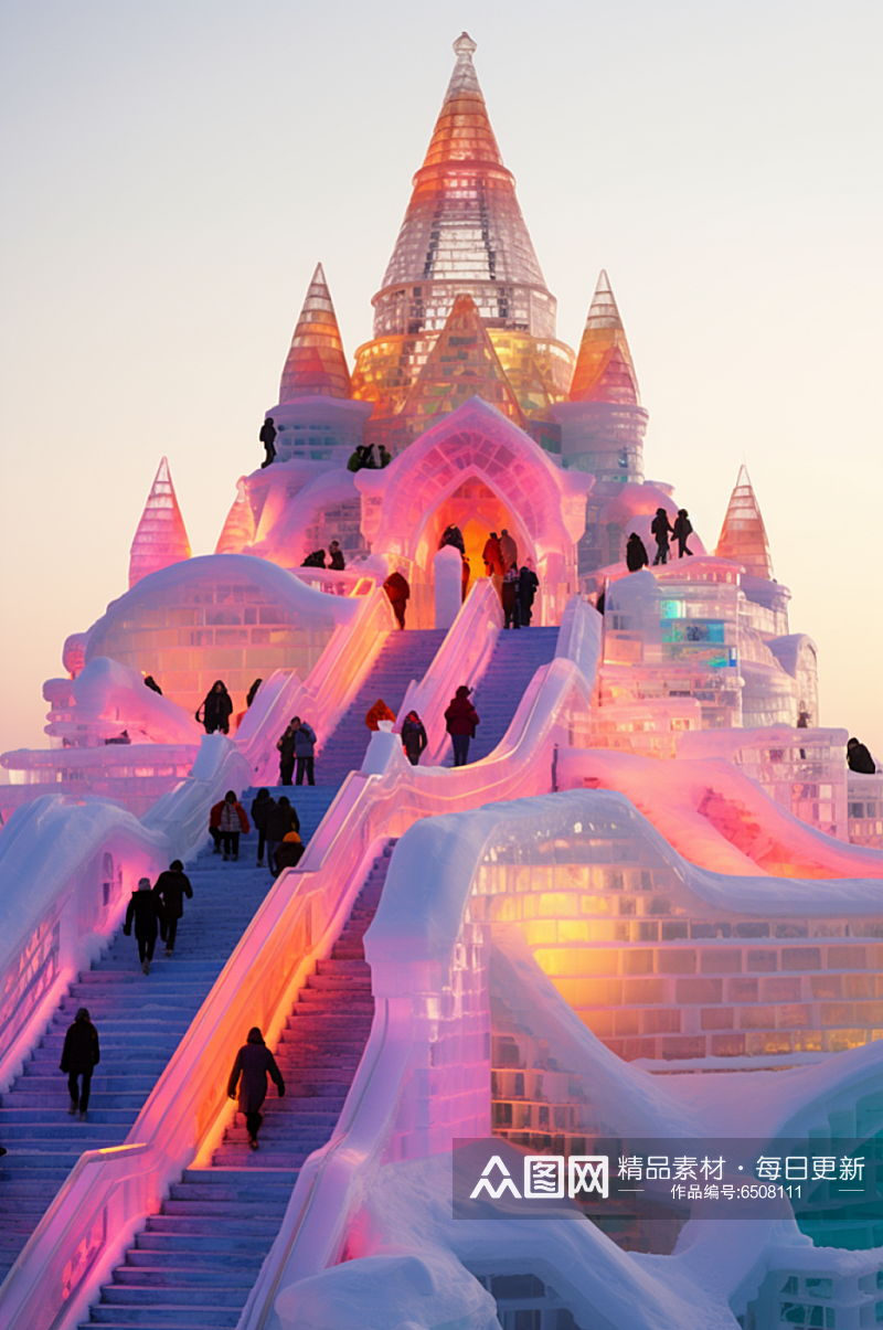 AI数字艺术哈尔滨冰雪大世界冰雕城堡图片素材