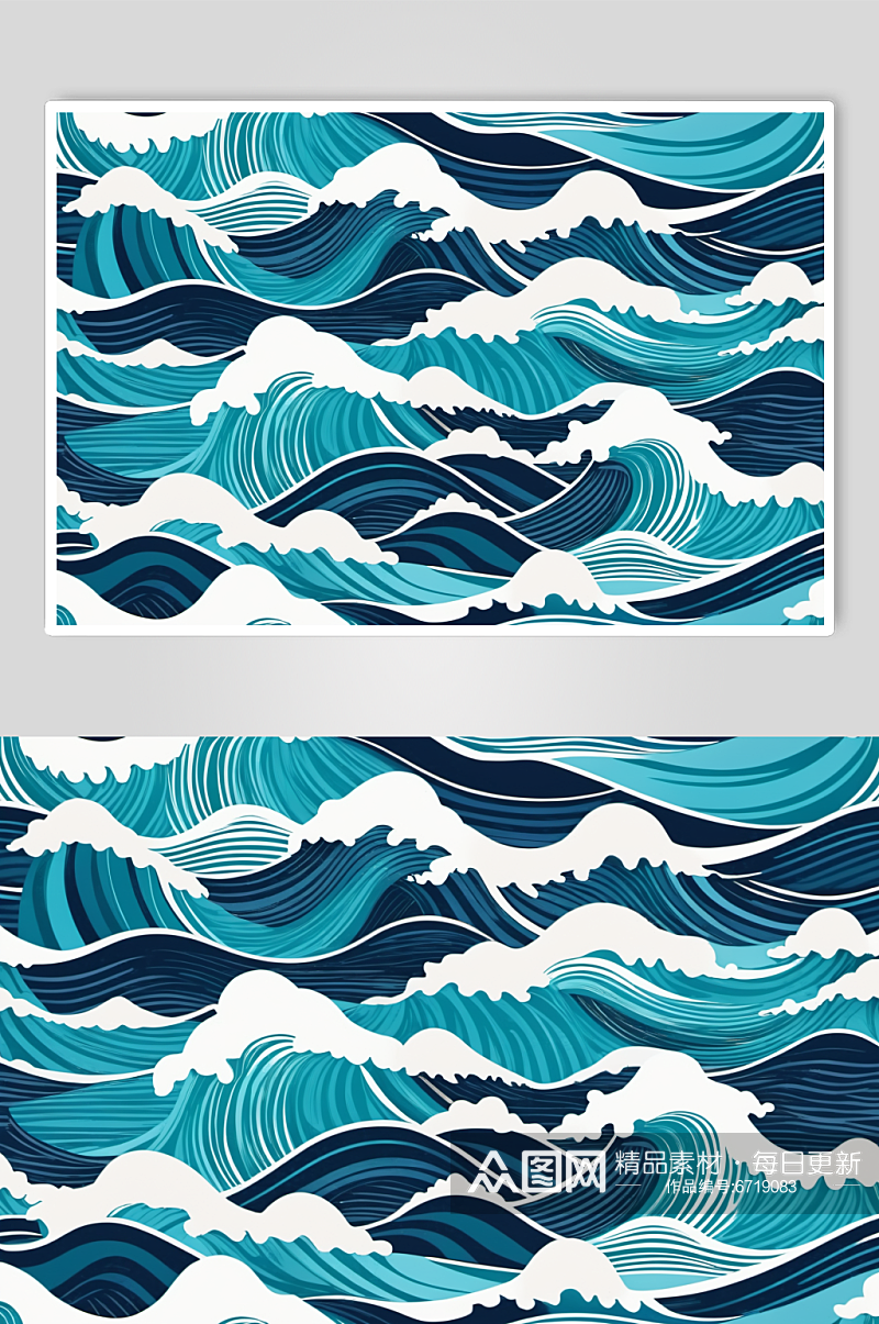 AI数字艺术国潮海浪波浪底纹底图背景图素材