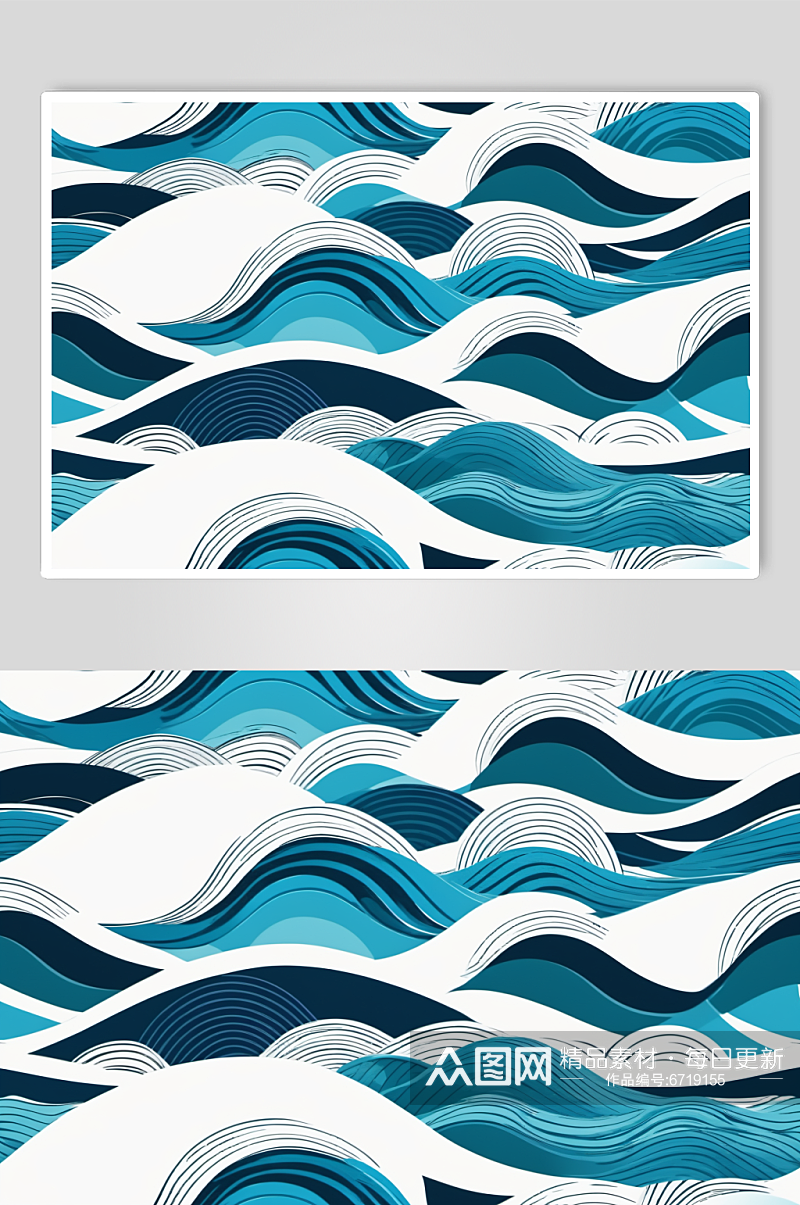 AI数字艺术国潮海浪波浪底纹底图背景图素材