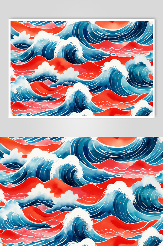 AI数字艺术海浪波纹国潮风手绘底纹参考