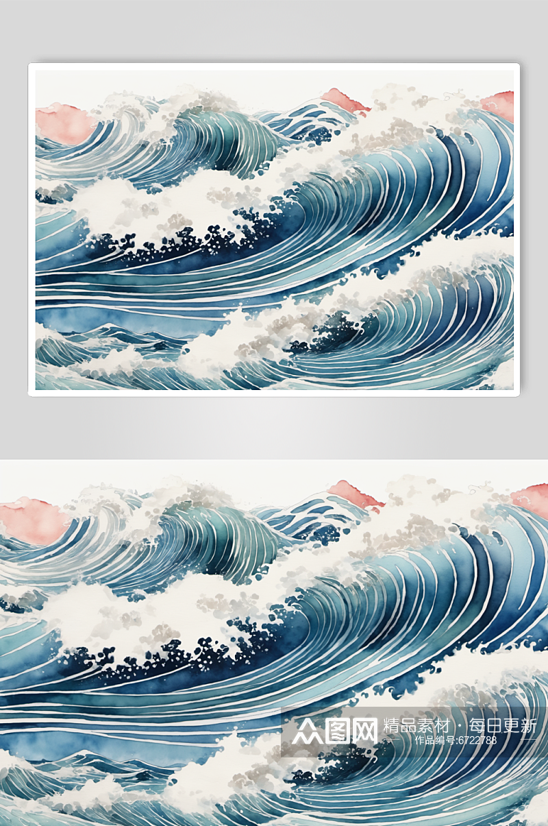 AI数字艺术海浪波纹国潮风手绘底纹参考素材