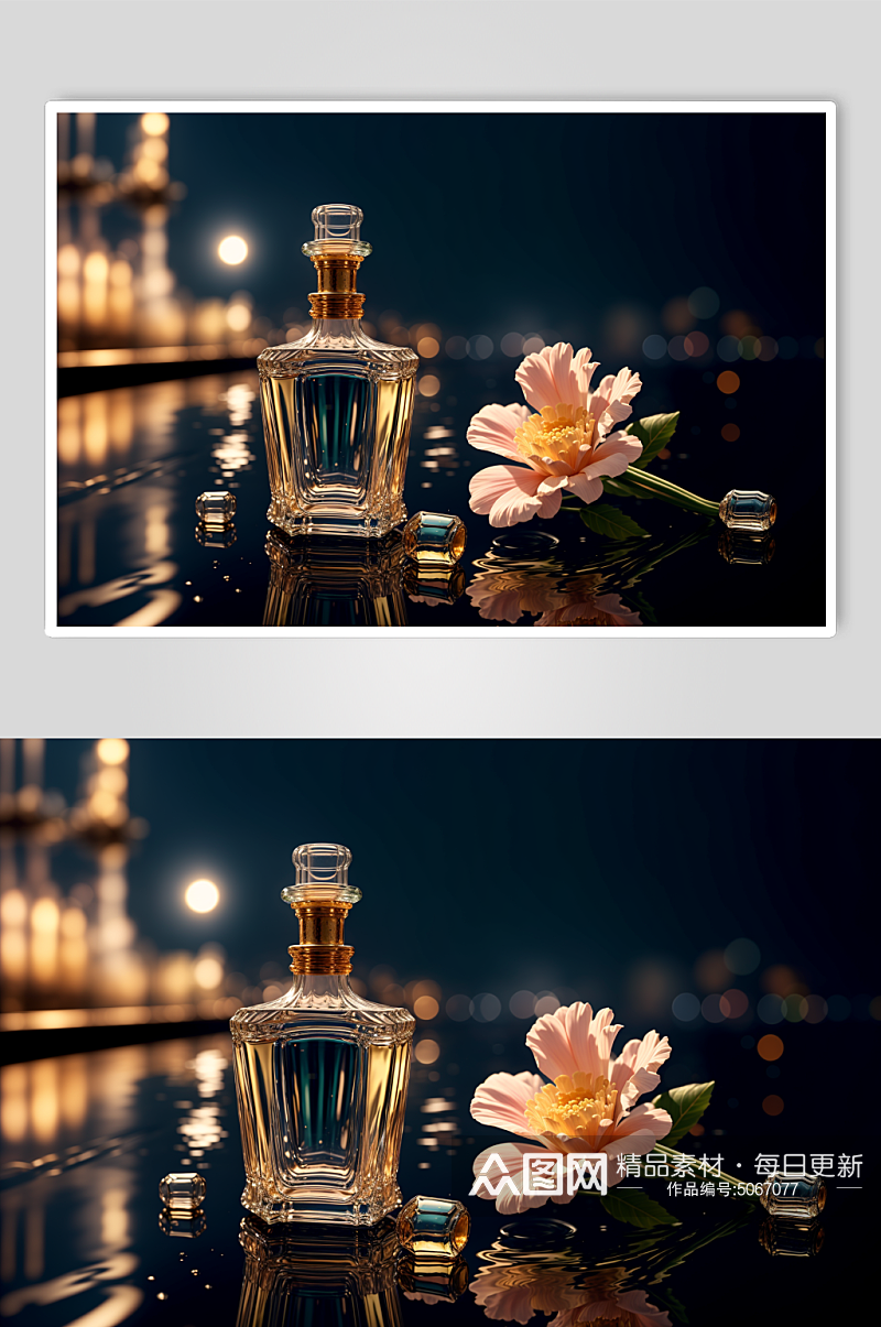 AI数字艺术玻璃瓶香水展示样机效果图素材