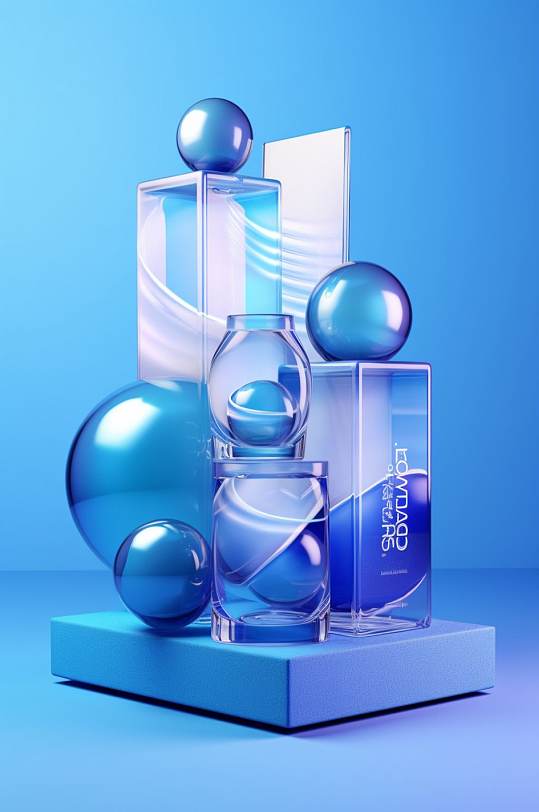 AI数字艺术创意3D玻璃质感模型背景图片