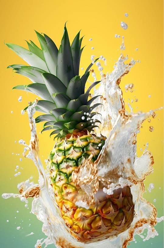 AI数字艺术清新菠萝酸奶液体飞溅模型元素
