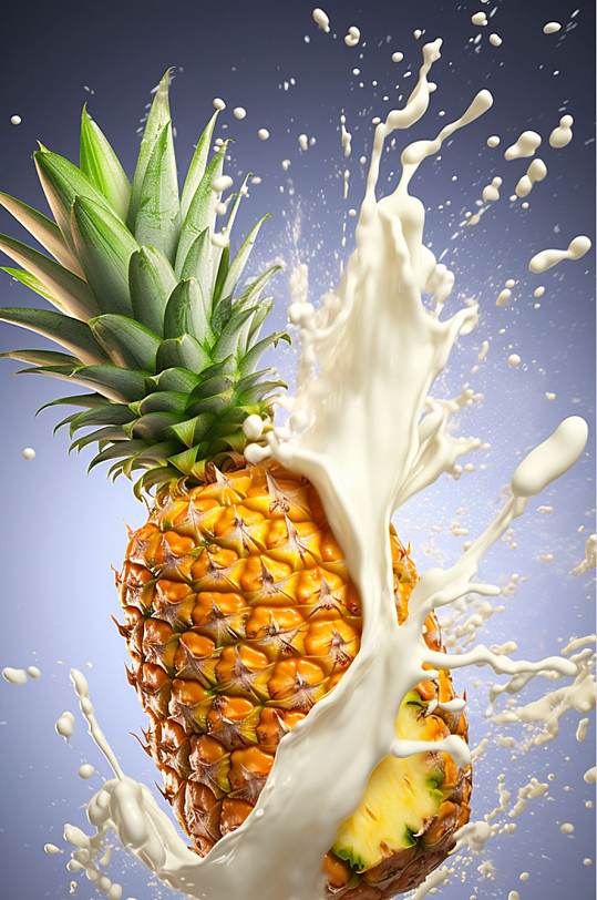 AI数字艺术清新菠萝奶昔酸奶液体飞溅模型元素