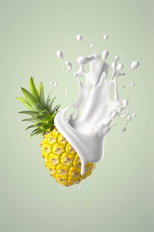 AI数字艺术清新菠萝酸奶液体飞溅模型元素
