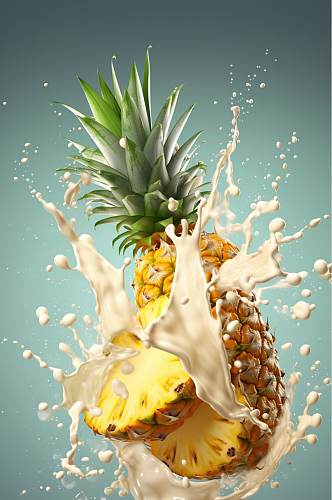 AI数字艺术创意菠萝奶昔果汁液体飞溅模型元素