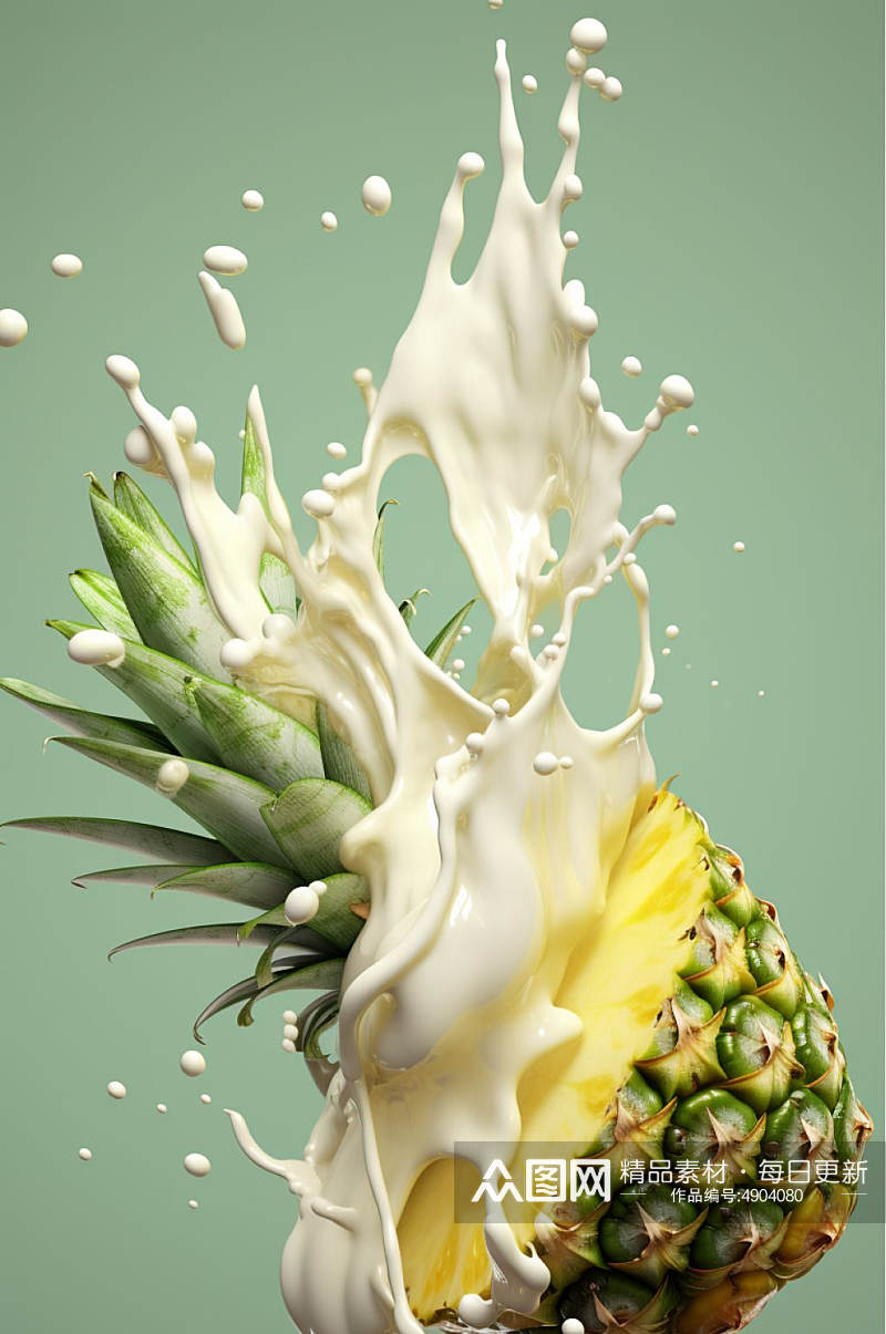 AI数字艺术创意菠萝果汁液体飞溅模型元素素材