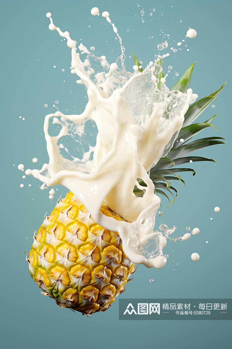 AI数字艺术菠萝果汁酸奶液体飞溅模型素材