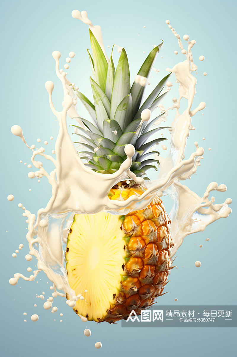 AI数字艺术菠萝果汁酸奶液体飞溅模型素材