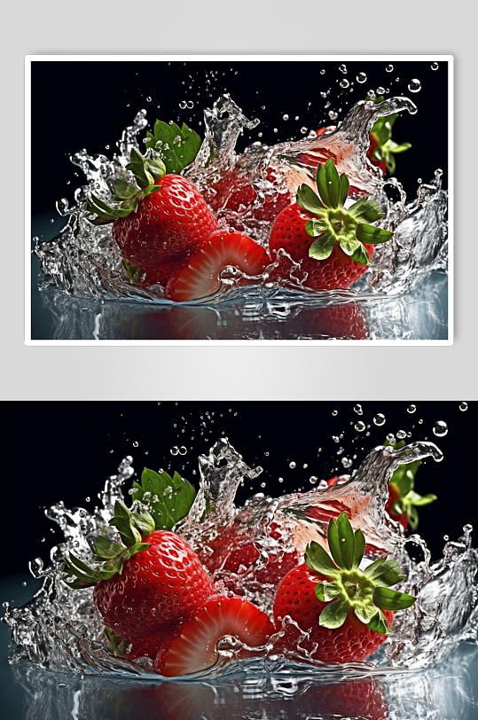 AI数字艺术草莓不同水果掉进水中摄影图片-众图网