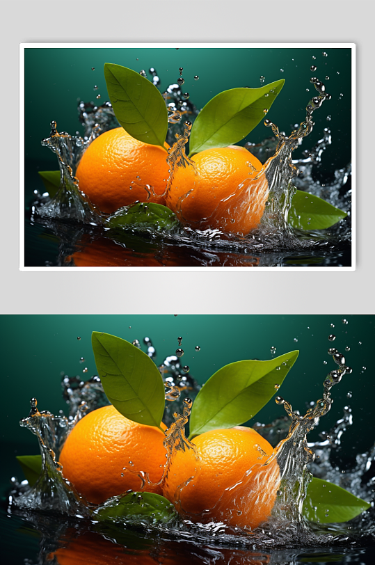 AI数字艺术橙子不同水果掉进水中摄影图片