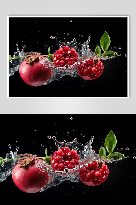 AI数字艺术石榴不同水果掉进水中摄影图片-众图网