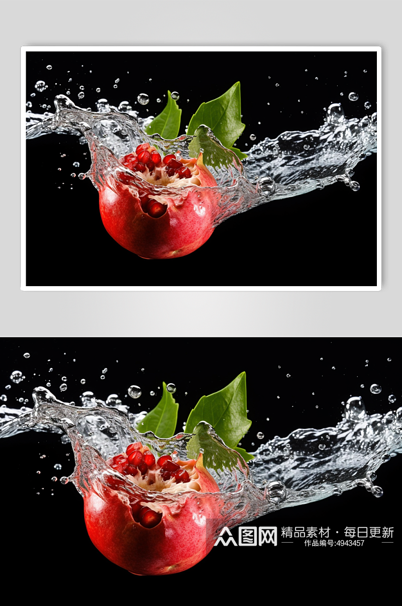 AI数字艺术石榴不同水果掉进水中摄影图片素材