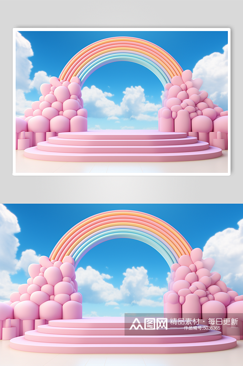 AI数字艺术卡通立体彩虹模型背景图素材