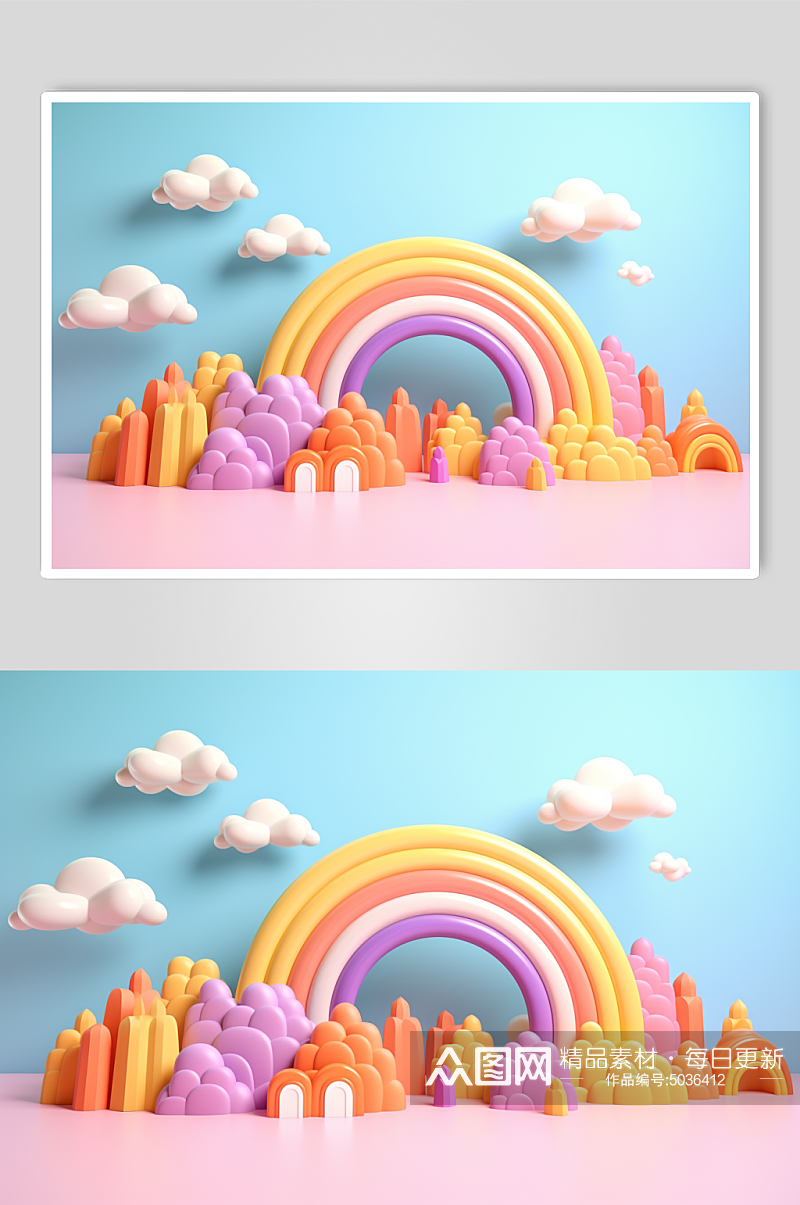 AI数字艺术卡通立体彩虹模型背景图素材
