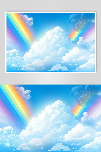 AI数字艺术卡通彩虹风景插画背景图