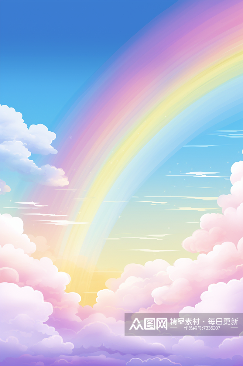 AI数字艺术卡通彩虹风景插画背景图素材