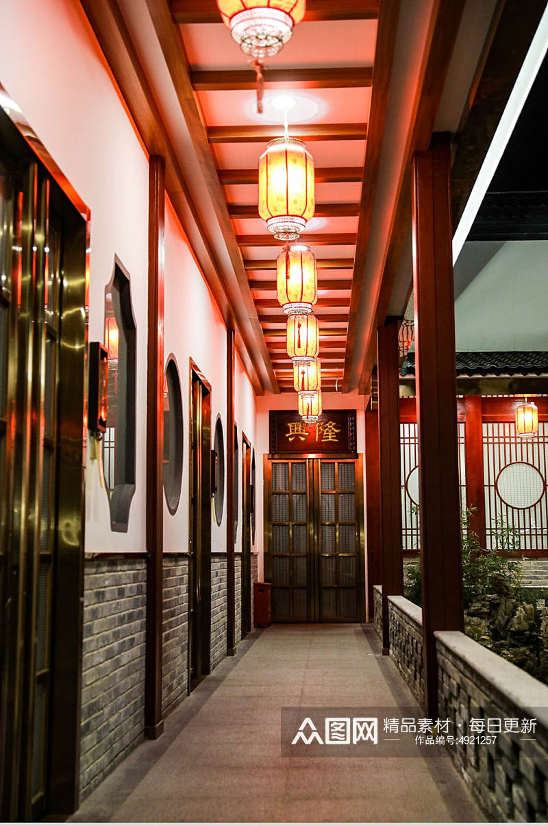 白色墙面走廊餐厅建筑摄影图片素材