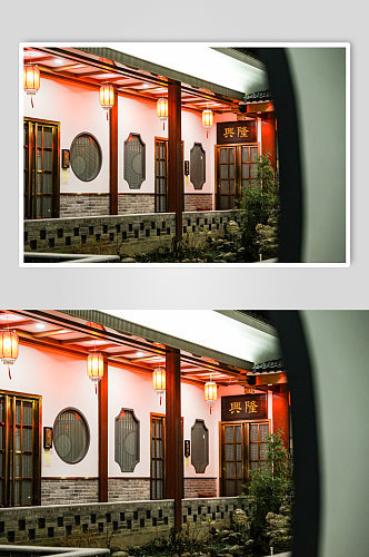 白色墙面走廊餐厅建筑摄影图片