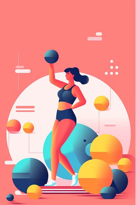 AI数字艺术手绘彩色健身运动团体插画