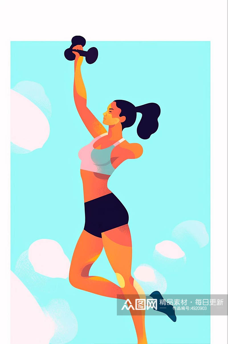 AI数字艺术手绘彩色健身运动团体插画素材