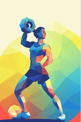 AI数字艺术手绘彩色健身运动团体插画