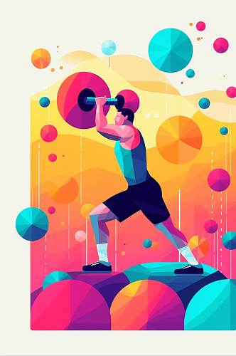 AI数字艺术原创彩色健身运动团体插画