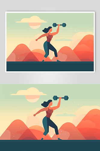 AI数字艺术高清彩色健身运动团体插画