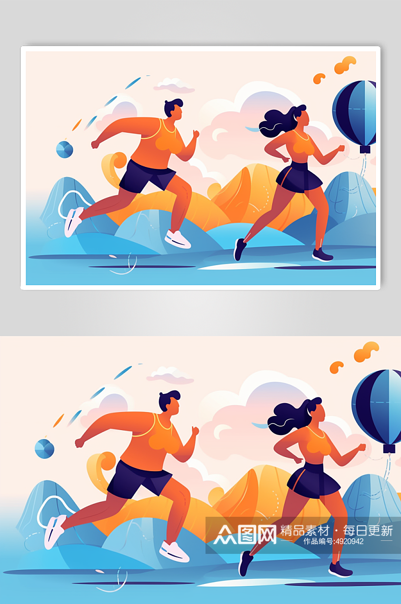 AI数字艺术高清彩色健身运动团体插画素材