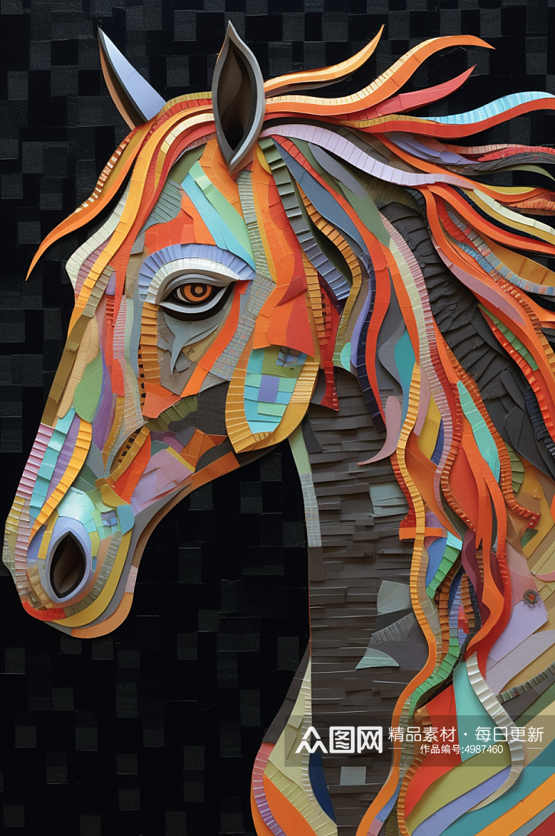 AI数字艺术高清彩色马拼贴画插画素材