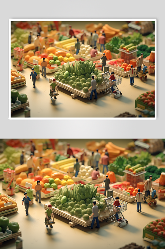 AI数字艺术创意菜市场微缩场景模型