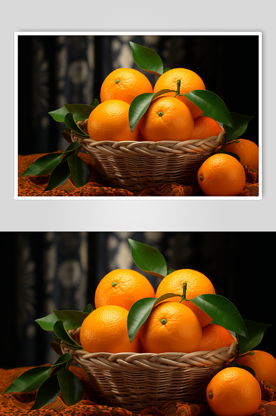 AI数字艺术新鲜采摘脐橙橙子果篮摄影图