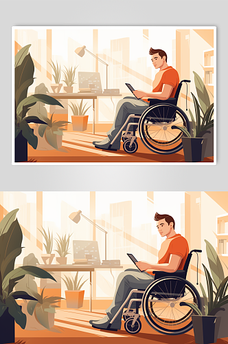 AI数字艺术扁平风残疾人人物插画