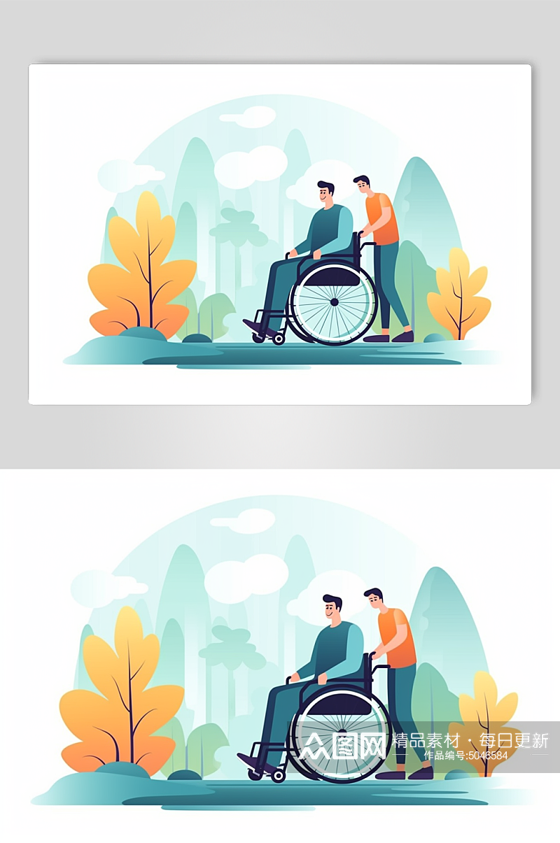 AI数字艺术扁平风残疾人人物插画素材