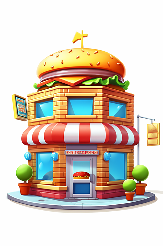 AI数字艺术餐饮美食店铺小场景模型