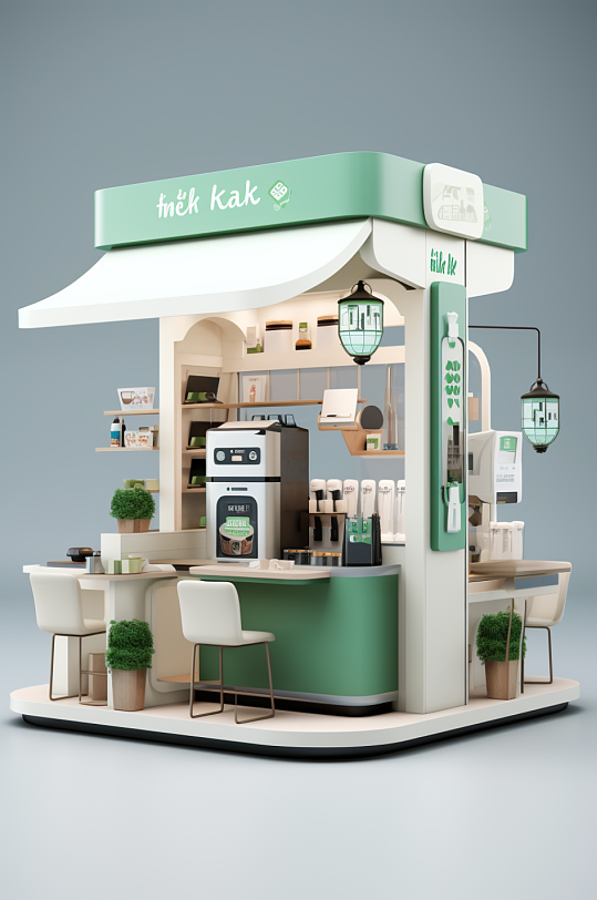 AI数字艺术餐饮美食店铺小场景模型-众图网