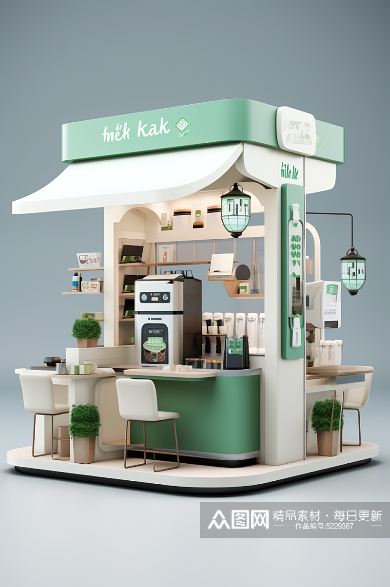 AI数字艺术餐饮美食店铺小场景模型素材