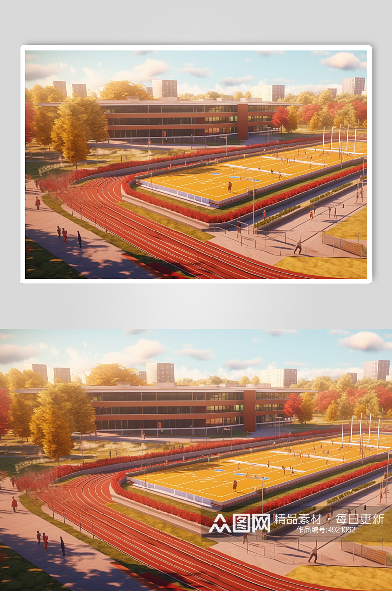 AI数字艺术卡通手绘操场跑道校园场景素材