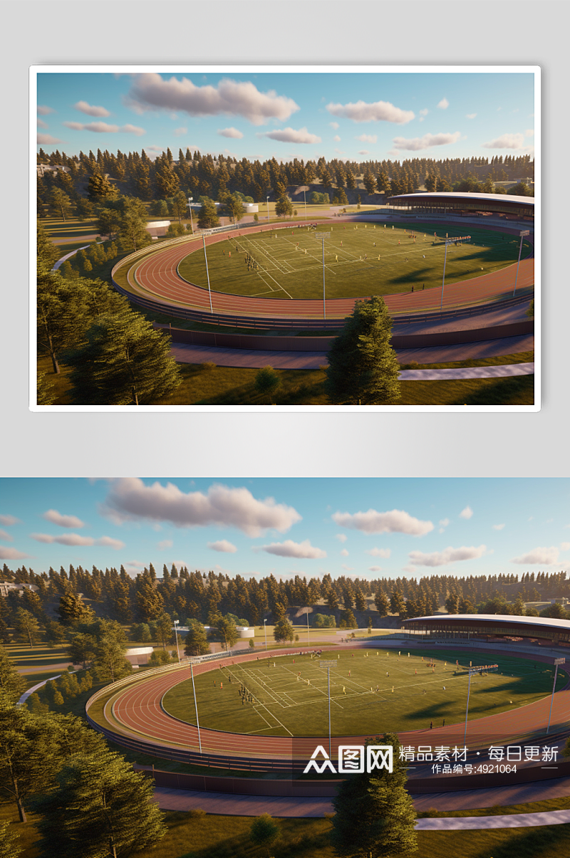 AI数字艺术卡通手绘操场跑道校园场景素材