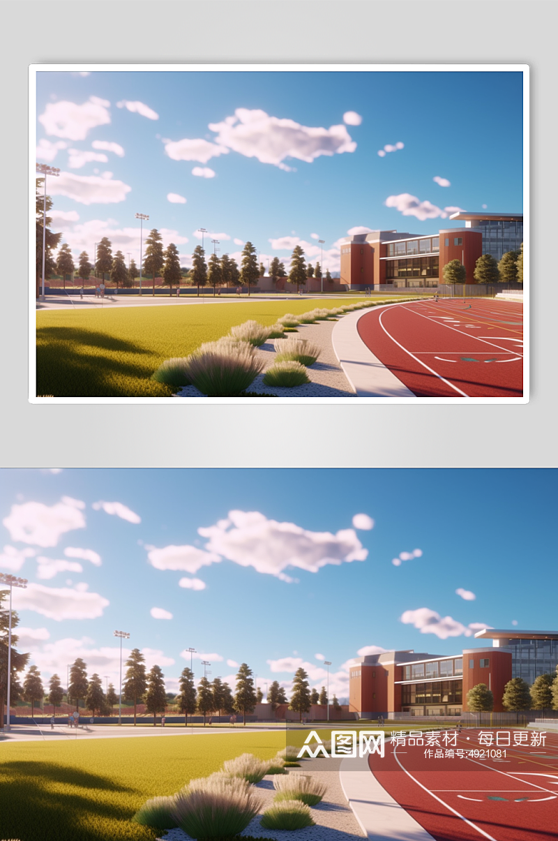 AI数字艺术创意卡通操场跑道校园场景素材