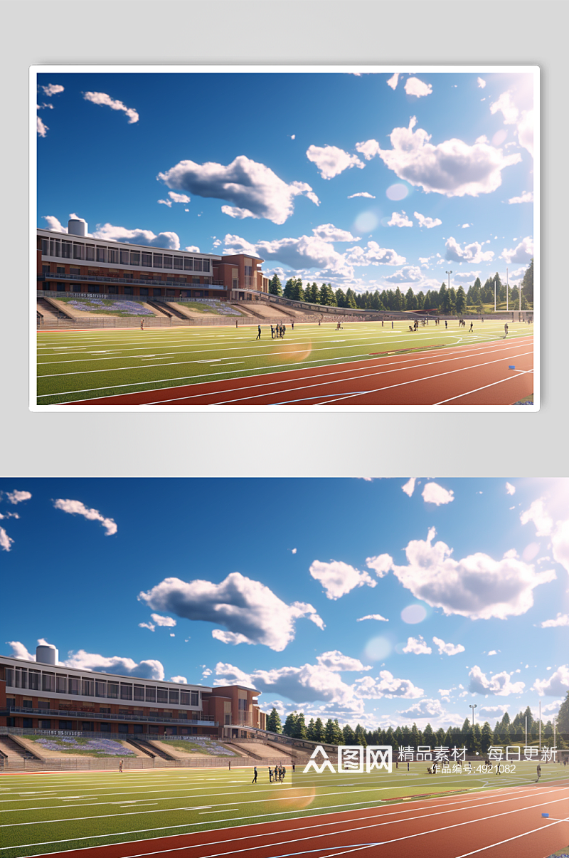 AI数字艺术创意卡通操场跑道校园场景素材